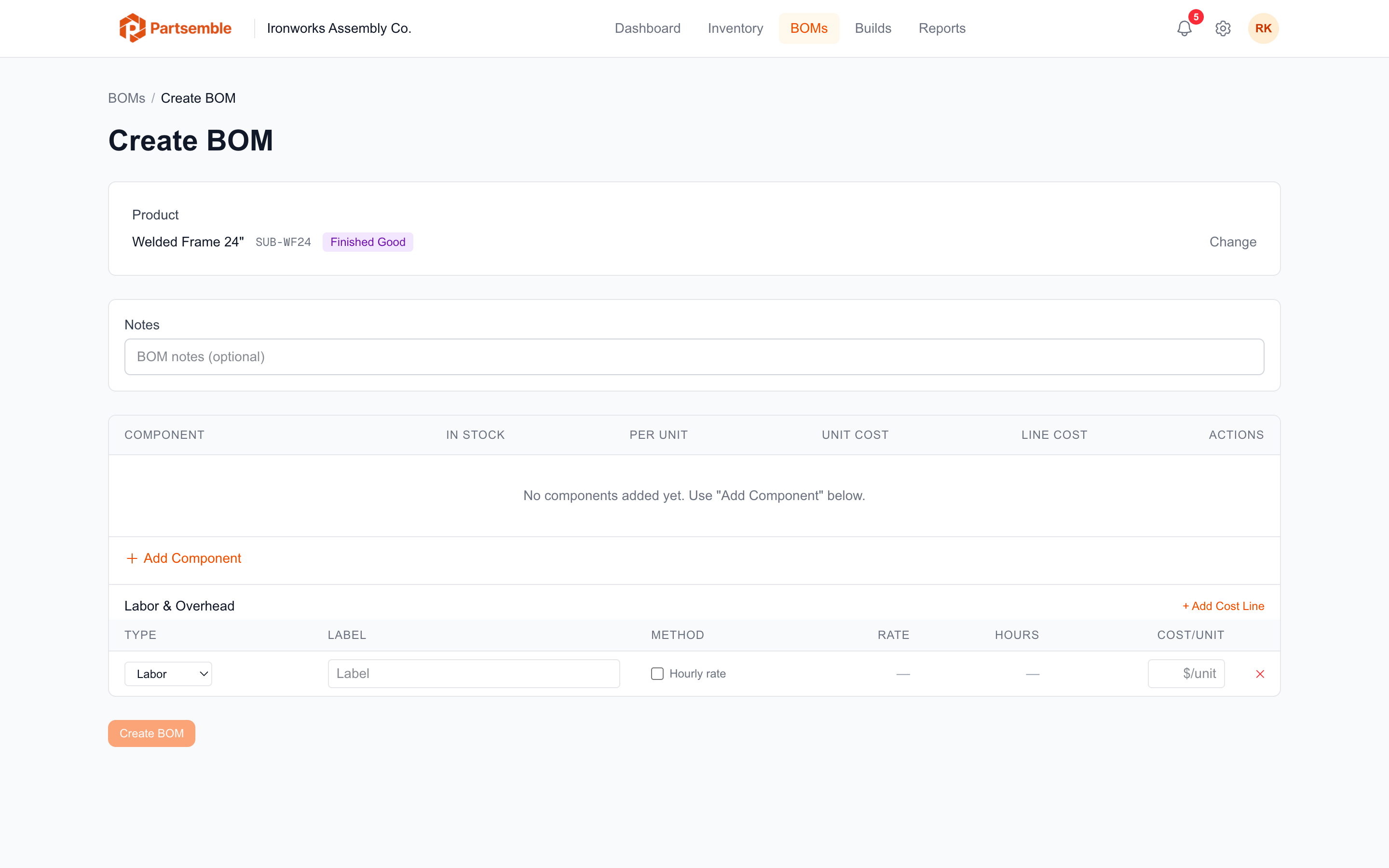 Modal for adding a cost line with type, label, and rate or fixed amount